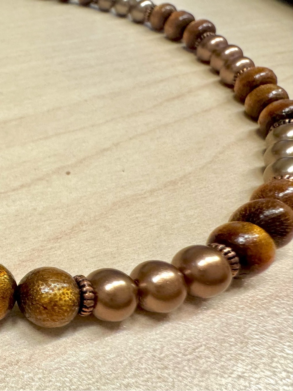 Elegant Bronze Mother of Pearl & Golden Hue Wooden Necklace